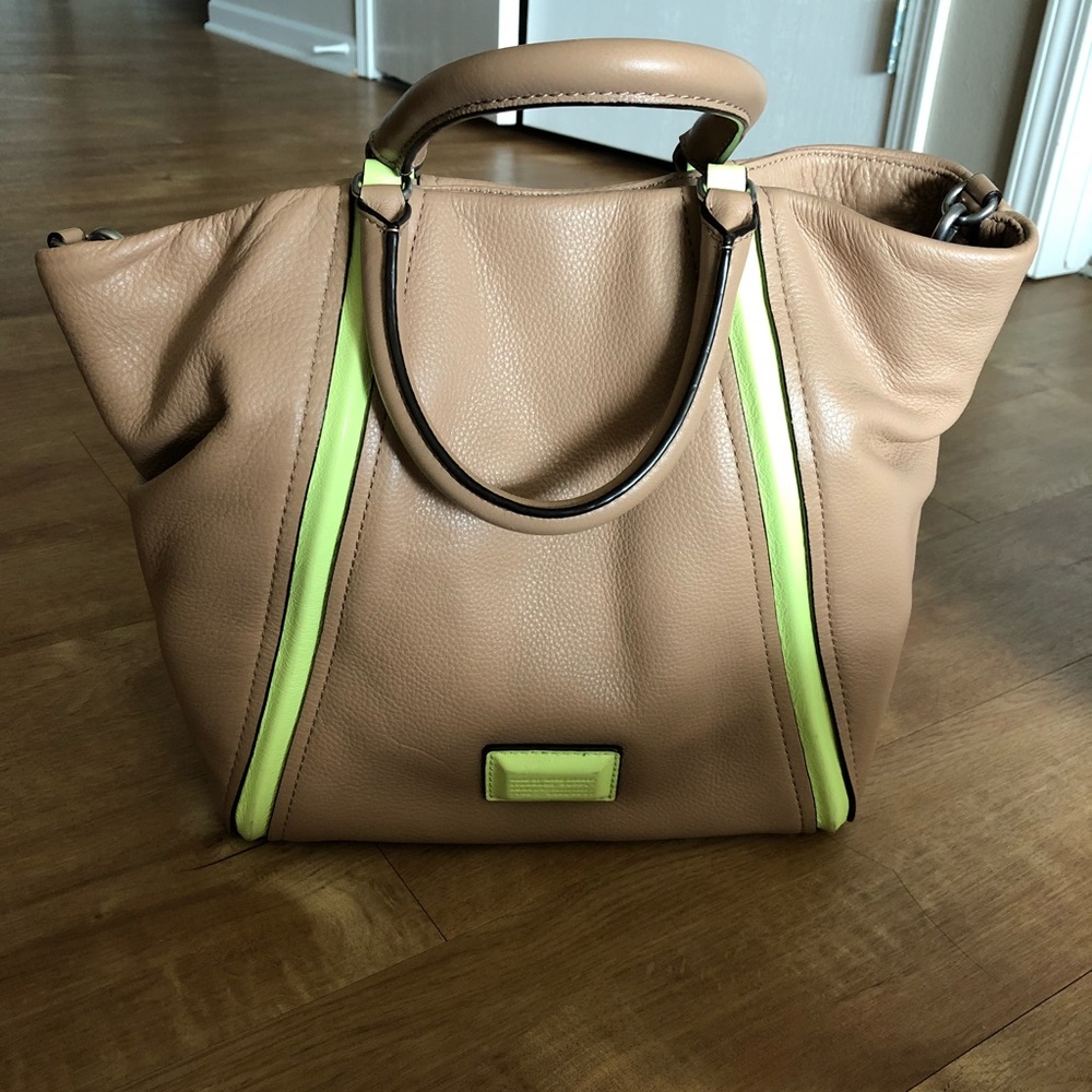 Marc by Marc Jacobs tan with neon green handbag